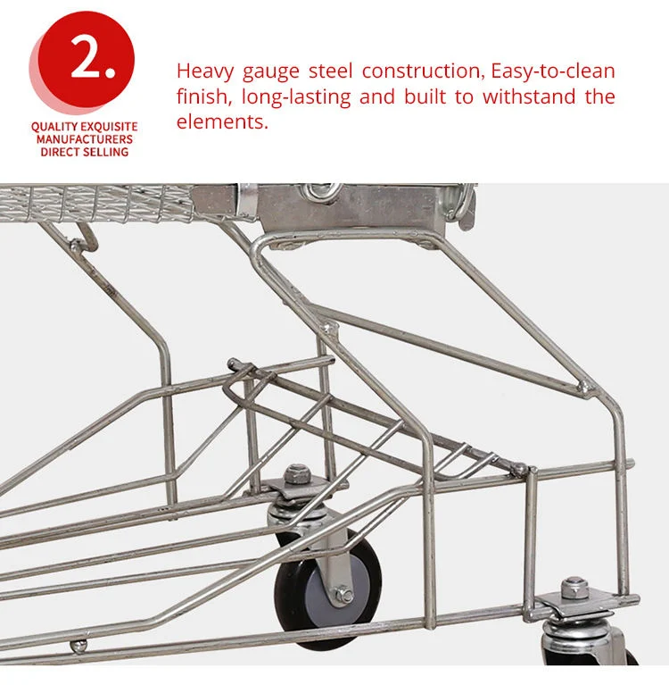 60 Liters Metal Steel Zinc Supermarket Shopping Trolley Cart with Wheels