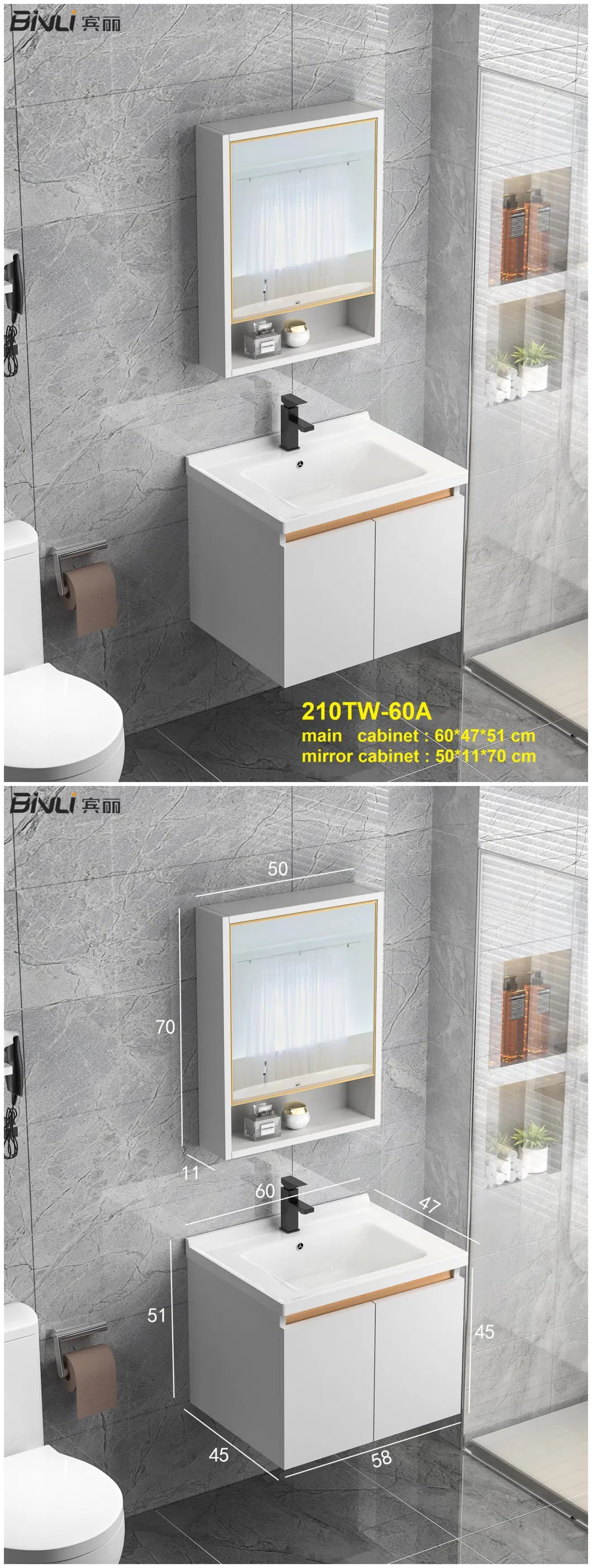 Modern Home Furniture Wall Hanging 304 Stainless Steel Waterproof Washroom Vanity Bathroom Basin Mirror Cabinet